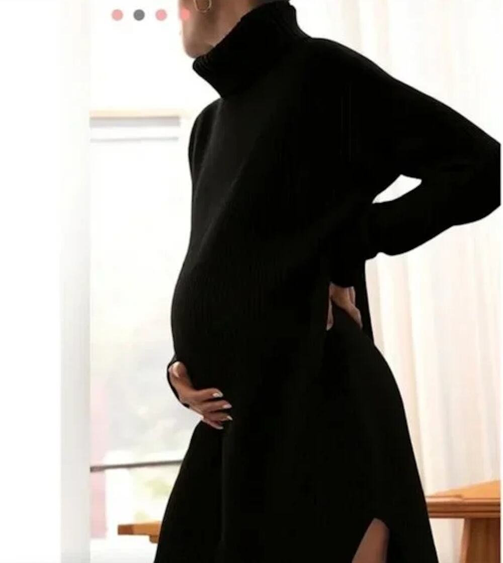HATCH Maternity 100% Merino Wool Knit Turtleneck Sweater Dress Black 1/Small
